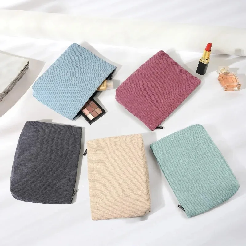 Corduroy Travel Cosmetic Bag Portable Makeup Storage Bag Purses Women Large Capacity Zipper Make Up Organizer Storage Clutch - Image 3
