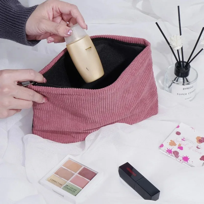 Corduroy Travel Cosmetic Bag Portable Makeup Storage Bag Purses Women Large Capacity Zipper Make Up Organizer Storage Clutch - Image 4